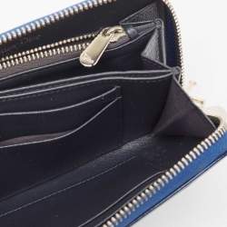 Dior Blue Micro Cannage Patent Leather Diorama Zip Around Wallet