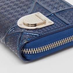 Dior Blue Micro Cannage Patent Leather Diorama Zip Around Wallet
