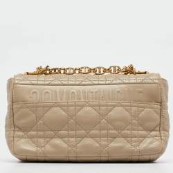 Pre Owned Dior Light Beige Cannage Leather Small Caro Shoulder Bag