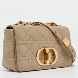 Pre Owned Dior Light Beige Cannage Leather Small Caro Shoulder Bag