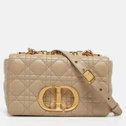 Pre Owned Dior Light Beige Cannage Leather Small Caro Shoulder Bag