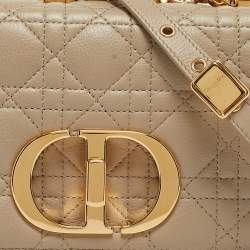 Pre Owned Dior Light Beige Cannage Leather Small Caro Shoulder Bag
