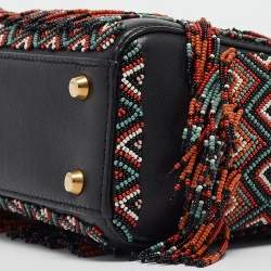 Pre Owned Dior Black/Multicolor Leather Beaded Fringe Mini Lady Dior Tote