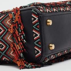 Pre Owned Dior Black/Multicolor Leather Beaded Fringe Mini Lady Dior Tote