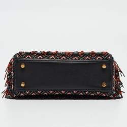 Pre Owned Dior Black/Multicolor Leather Beaded Fringe Mini Lady Dior Tote