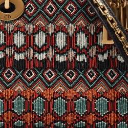 Pre Owned Dior Black/Multicolor Leather Beaded Fringe Mini Lady Dior Tote