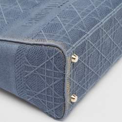 Dior Blue Cannage Embroidered Canvas Medium Lady D-Lite Tote