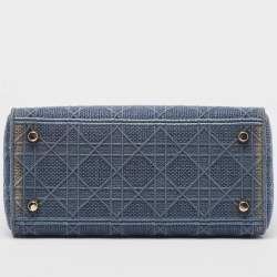 Dior Blue Cannage Embroidered Canvas Medium Lady D-Lite Tote