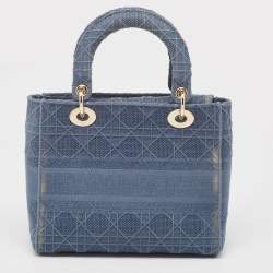 Dior Blue Cannage Embroidered Canvas Medium Lady D-Lite Tote