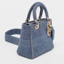 Dior Blue Cannage Embroidered Canvas Medium Lady D-Lite Tote