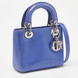 Pre Owned Dior Blue Python Mini Lady Dior Tote