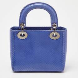 Pre Owned Dior Blue Python Mini Lady Dior Tote