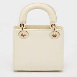 Pre Owned Dior Off White Lizard Mini Lady Dior Tote