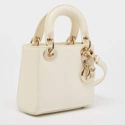Pre Owned Dior Off White Lizard Mini Lady Dior Tote