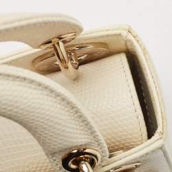 Pre Owned Dior Off White Lizard Mini Lady Dior Tote