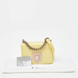 Pre Owned Dior Light Yellow Patent Leather Diorama Club Shoulder Bag