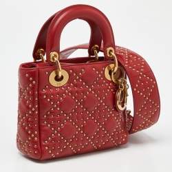 Pre Owned Dior Red Leather Mini Studded Supple Lady Dior Tote
