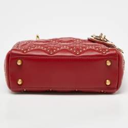Pre Owned Dior Red Leather Mini Studded Supple Lady Dior Tote