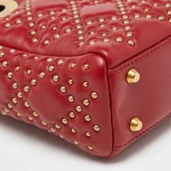 Pre Owned Dior Red Leather Mini Studded Supple Lady Dior Tote