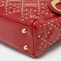 Pre Owned Dior Red Leather Mini Studded Supple Lady Dior Tote