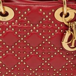 Pre Owned Dior Red Leather Mini Studded Supple Lady Dior Tote