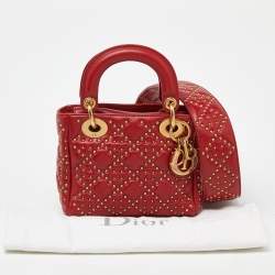 Pre Owned Dior Red Leather Mini Studded Supple Lady Dior Tote