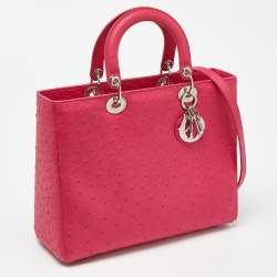 مملوكة مسبقًا Dior Pink Ostrich Leather Large Lady Dior Tote