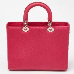مملوكة مسبقًا Dior Pink Ostrich Leather Large Lady Dior Tote
