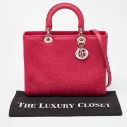 مملوكة مسبقًا Dior Pink Ostrich Leather Large Lady Dior Tote