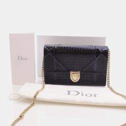 Dior Dark Blue Patent Leather Diorama Wallet on Chain