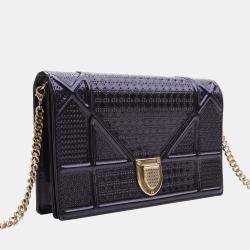 Dior Dark Blue Patent Leather Diorama Wallet on Chain