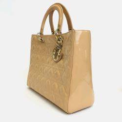Pre Owned Dior Beige Patent Leather Large Lady Dior Tote Bag