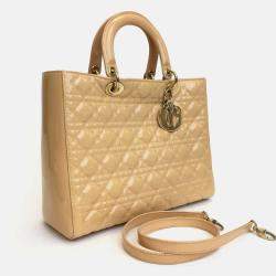 Pre Owned Dior Beige Patent Leather Large Lady Dior Tote Bag