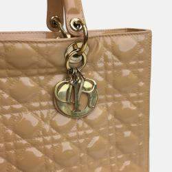 Pre Owned Dior Beige Patent Leather Large Lady Dior Tote Bag