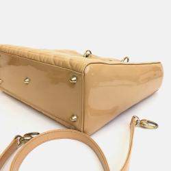 Pre Owned Dior Beige Patent Leather Large Lady Dior Tote Bag