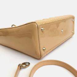 Pre Owned Dior Beige Patent Leather Large Lady Dior Tote Bag