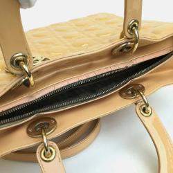 Pre Owned Dior Beige Patent Leather Large Lady Dior Tote Bag