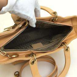 Pre Owned Dior Beige Patent Leather Large Lady Dior Tote Bag