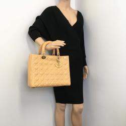 Pre Owned Dior Beige Patent Leather Large Lady Dior Tote Bag