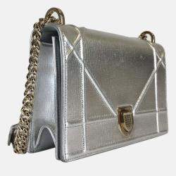 Dior Silver Leather Medium Diorama Shoulder Bag