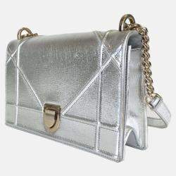 Dior Silver Leather Medium Diorama Shoulder Bag