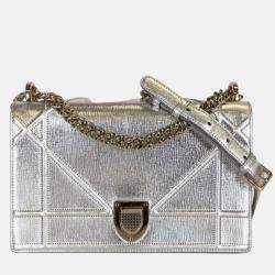 Dior Silver Leather Medium Diorama Shoulder Bag