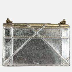 Dior Silver Leather Medium Diorama Shoulder Bag