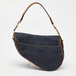 Pre Owned Dior Blue/brown Denim and Leather Saddle Bag