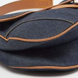 Pre Owned Dior Blue/brown Denim and Leather Saddle Bag