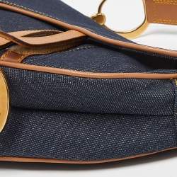 Pre Owned Dior Blue/brown Denim and Leather Saddle Bag