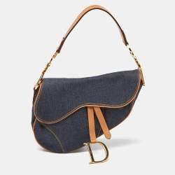 Pre Owned Dior Blue/brown Denim and Leather Saddle Bag