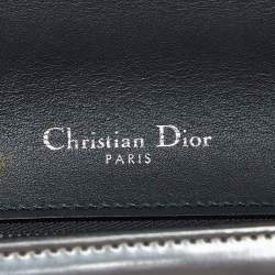 Pre Owned Dior Silver Microcannage Patent Leather Medium Diorama Flap Shoulder Bag