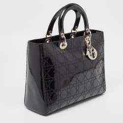 Pre Owned Dior Black Cannage Patent Leather Large Lady Dior Tote