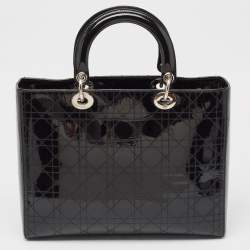 Pre Owned Dior Black Cannage Patent Leather Large Lady Dior Tote
